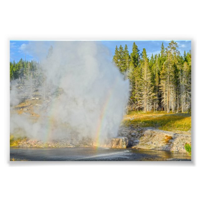 Dubbel regnbåge vid Riverside Geyser, Yellowstone Fototryck (Framsidan)