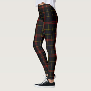 Dubbel röd gul jätte- Tartanpläd för svart Leggings