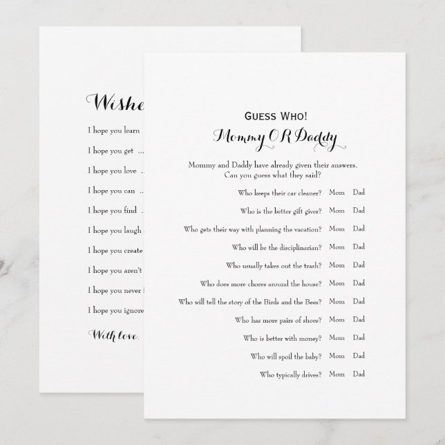 Dubbel sida - gissning för baby showerlekönskemål inbjudningar (Fram/baksida)