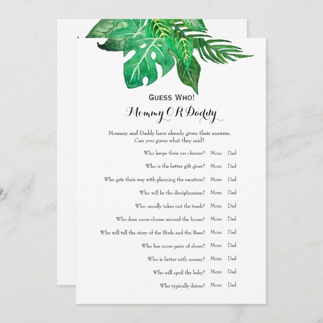 Dubbel sida - gissning för baby showerlekönskemål inbjudningar (Fram/baksida)