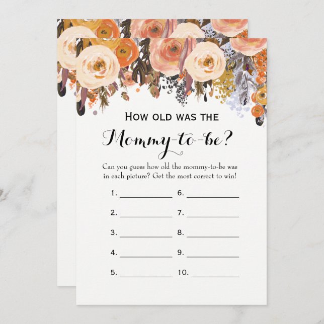 Dubbel Sida Höst Baby Shower Spel Inbjudningar (Fram/baksida)