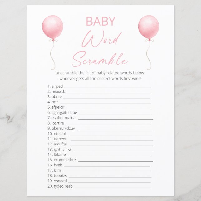 Dubbel Sida Rosa Ballong Baby Shower Spelkort (Framsida)