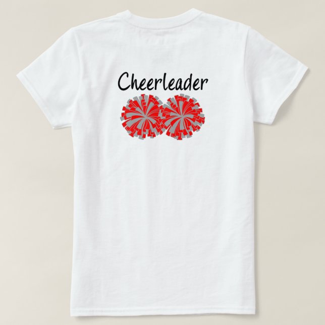 Dubbel Sida Senior Cheerleader Röd Grå T-shirt (Design baksida)
