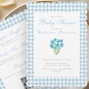 Dubbel Sided Baby Shower Inbjudan Blå Blommor