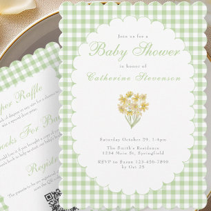 Dubbel Sided Baby Shower Inbjudan Gröna Blommor