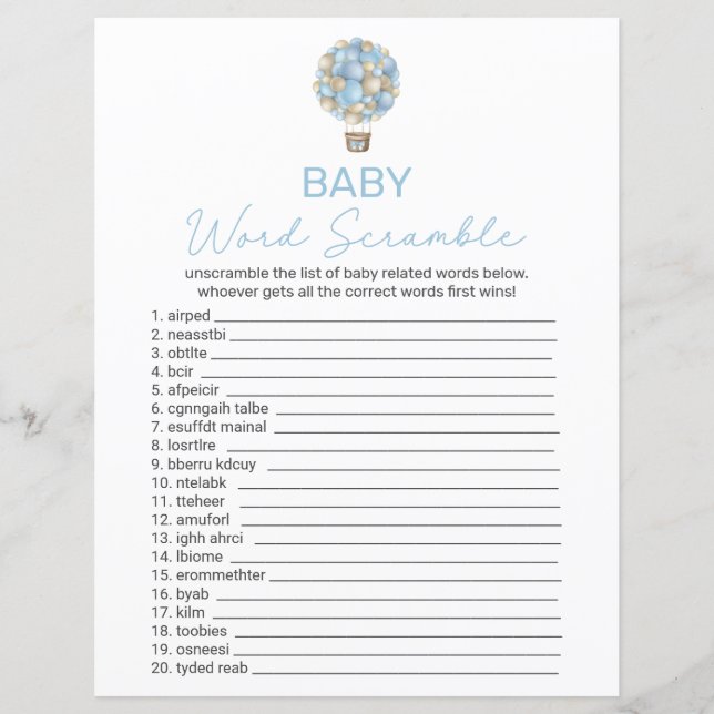 Dubbel Sided Blå Varm Luft Ballong Baby Shower Lek (Framsida)