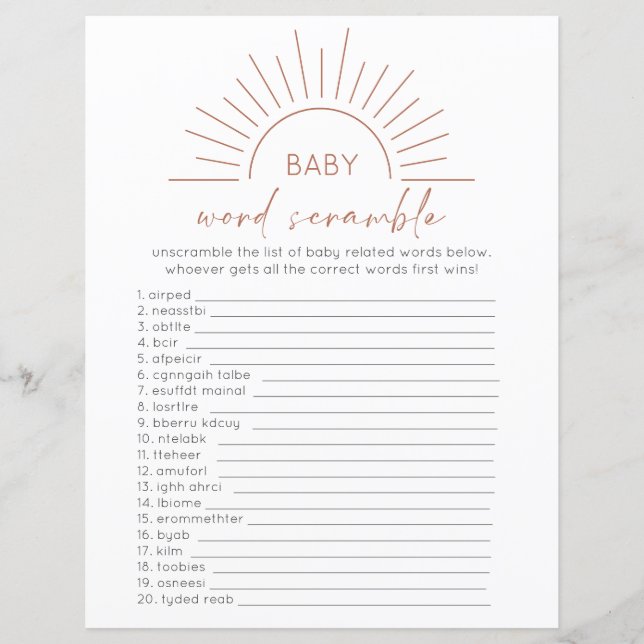 Dubbel Sided Boho Sol Baby Shower Spelkort (Framsida)