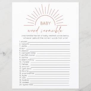 Dubbel Sided Boho Sol Baby Shower Spelkort