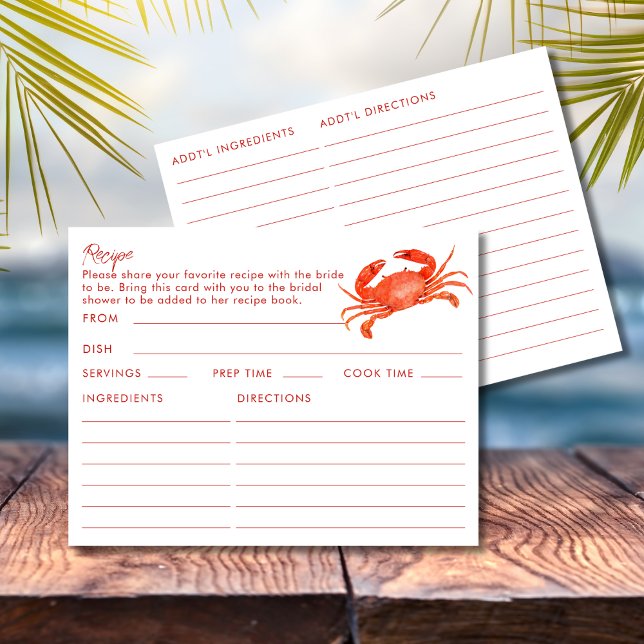 Dubbel Sided Crab Skaldjur Strand Tematisk Receptk Tilläggskort (Skapare uppladdad)