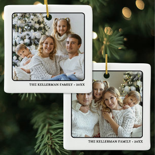 Dubbel Sided Familj Två Foto Jul Julgransprydnad Keramik