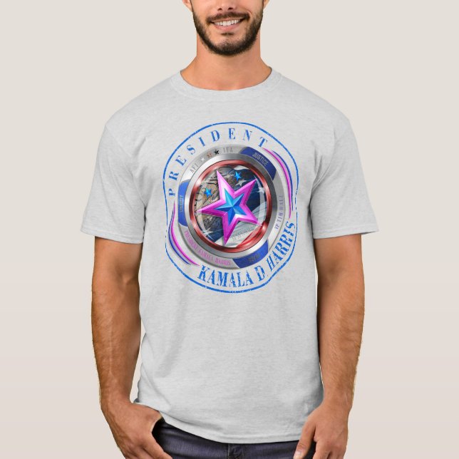 Dubbel Sided Harris-Walz Vinge/Frimärke Medallion T Shirt (Framsida)