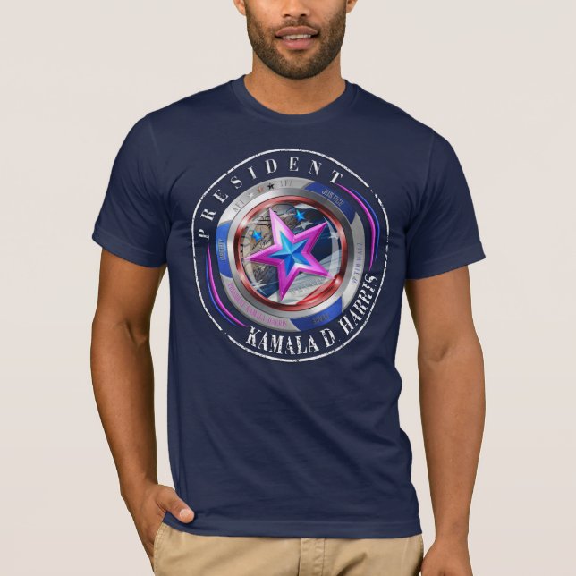 Dubbel Sided Harris-Walz Vinge/Frimärke Medallion T Shirt (Framsida)