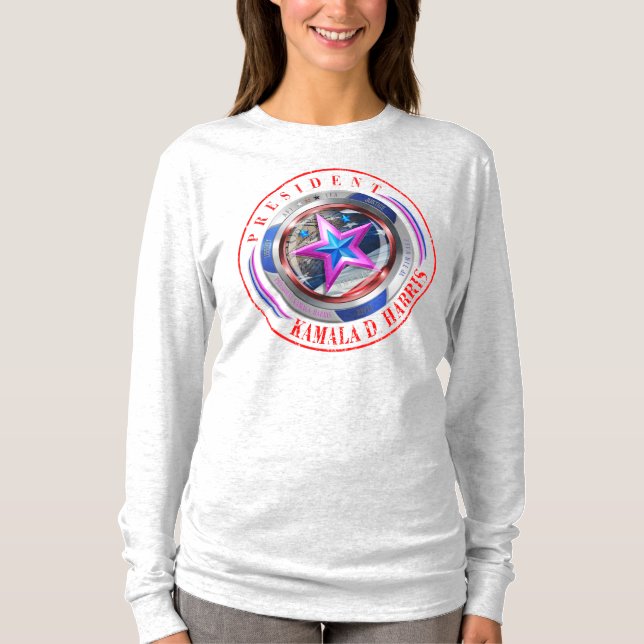 Dubbel Sided Harris-Walz Vinge/Frimärke Medallion T Shirt (Framsida)