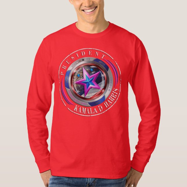 Dubbel Sided Harris-Walz Vinge/Frimärke Medallion T Shirt (Framsida)
