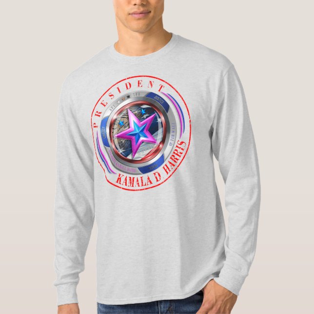 Dubbel Sided Harris-Walz Vinge/Frimärke Medallion T Shirt (Framsida)