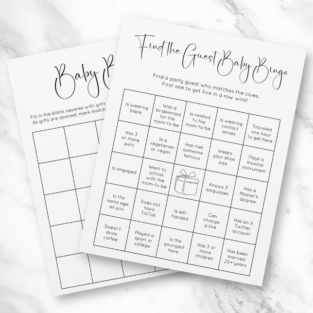 Dubbel Sided Modern Baby Shower Bingo Spel (Skapare uppladdad)