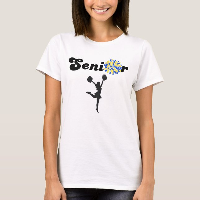 Dubbel Sided Senior Cheerleader Blå & Gul T Shirt (Framsida)