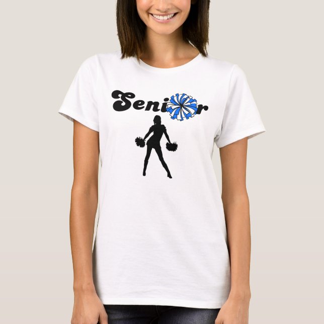 Dubbel Sided Senior Cheerleader Blå & Vit T Shirt (Framsida)