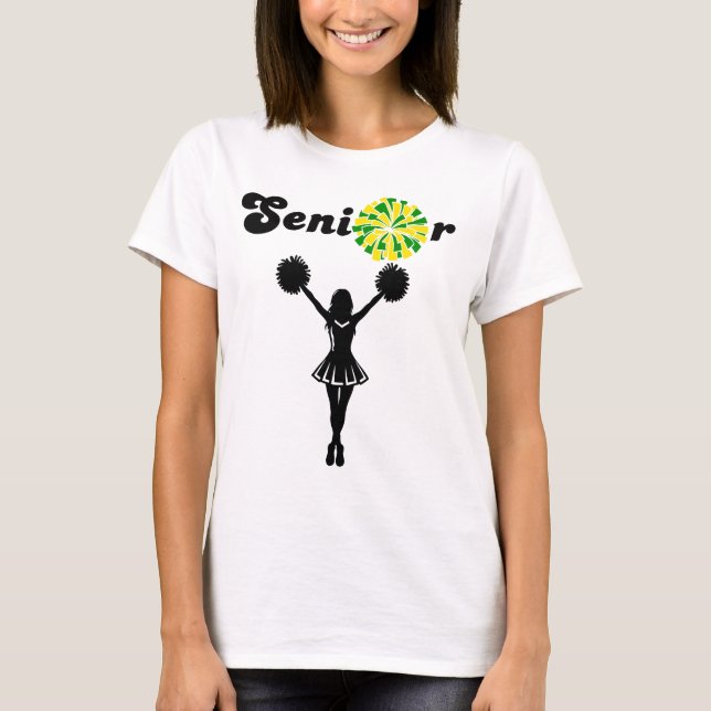 Dubbel Sided Senior Cheerleader Grön & Gul T Shirt (Framsida)