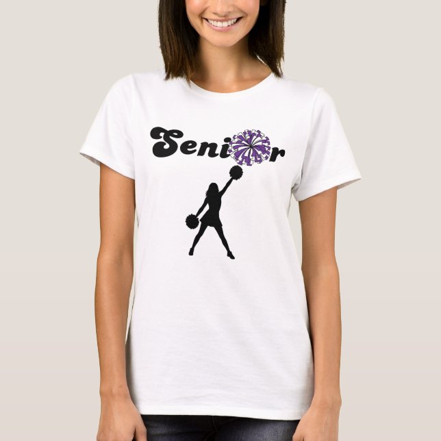Dubbel Sided Senior Cheerleader Lila & Vit T Shirt (Framsida)