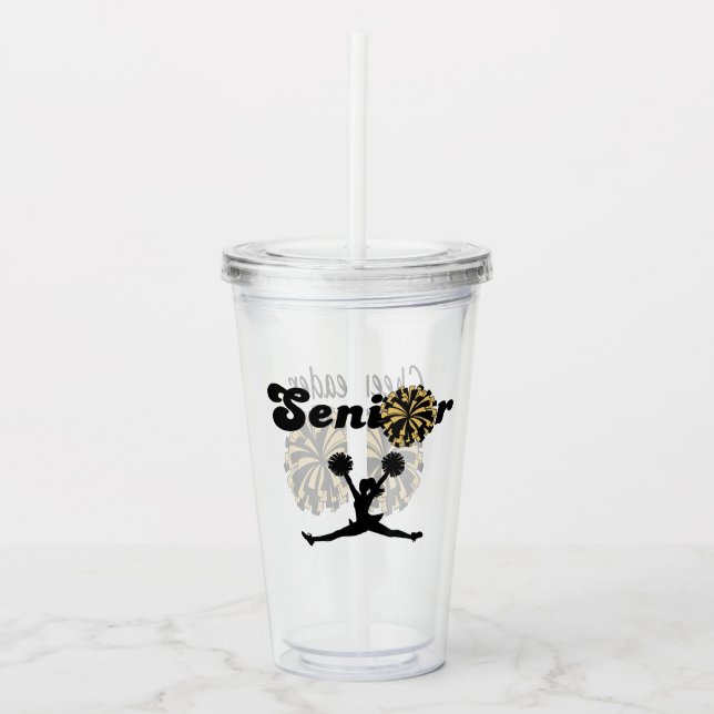 Dubbel Sided Senior Cheerleader Svart & Guld Take Away Mugg (Framsida)