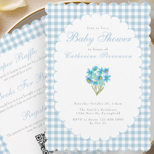 Dubbel Sidor Baby Shower Inbjudan Blå Blommor