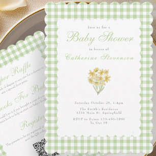 Dubbel Sidor Baby Shower Inbjudan Gröna Blommor