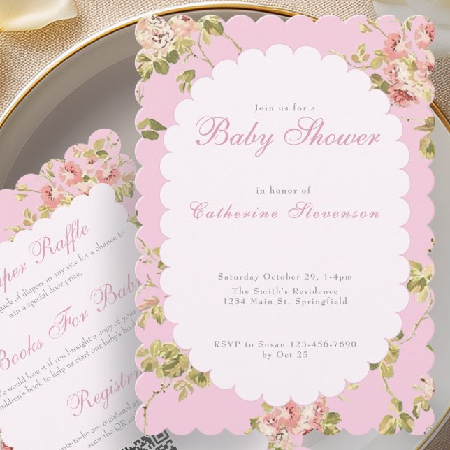 Dubbel Sidor Baby Shower Inbjudan Rosa Blommor (Skapare uppladdad)