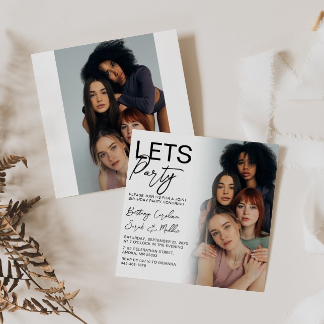 Dubbel Sidor Foto Grupp Födelsedagsfest Inbjudningar (Skapare uppladdad)