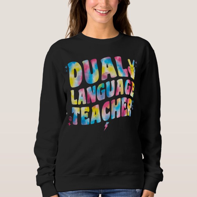 Dubbel språklärare Groovy Tie Dye Dual Language T Shirt (Framsida)
