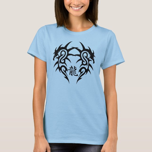 Dubbel T-tröja för drake (tatuering) T Shirt (Framsida)