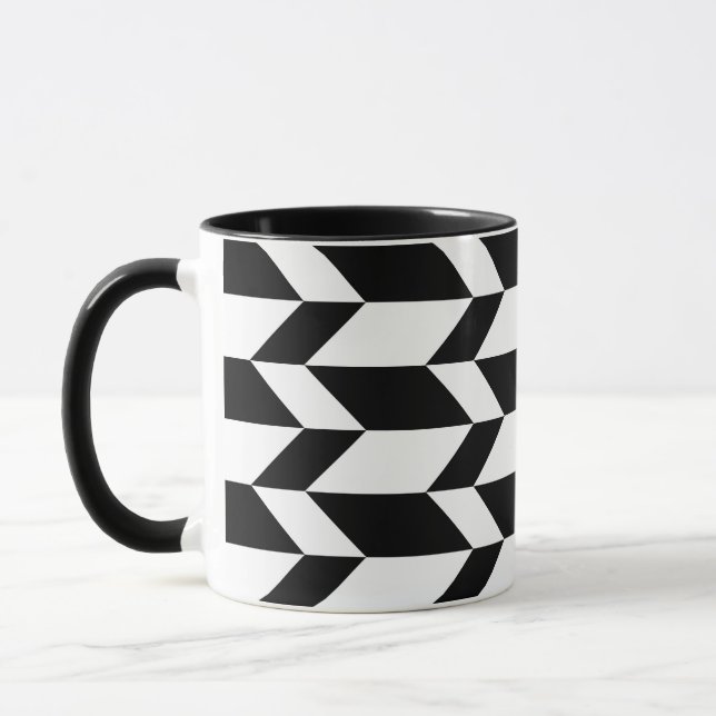 Dubbel tonpil Chevron Rand Black & White Mugg (Vänster)