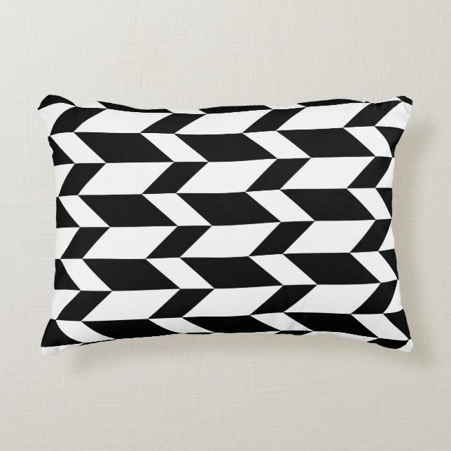 Dubbel tonpil Chevron Rand Black & White Prydnadskudde (Framsidan)
