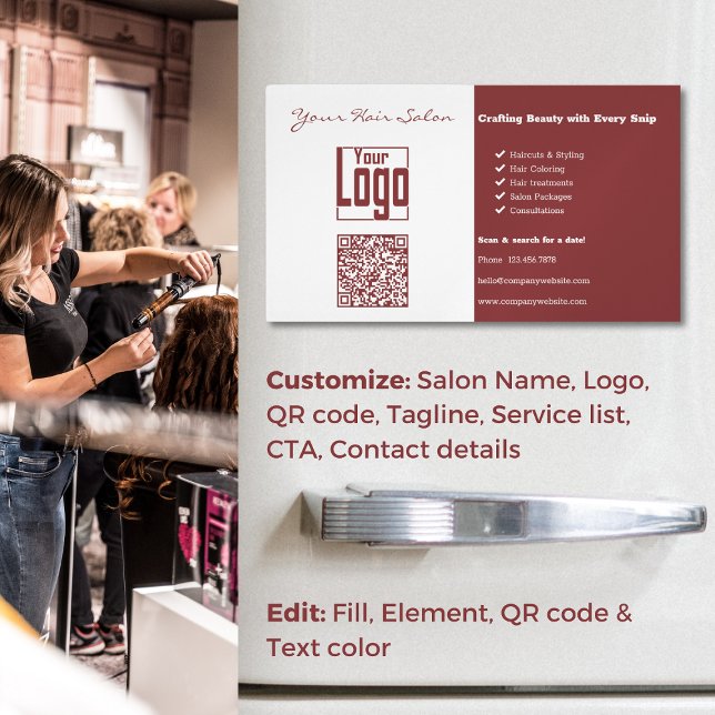 Dubbel tontäthet: Professionell Hair Salon Magnetiska Visitkort (Dual-Tone Elegance: Professional Hair Salon Business Card Magnet, Custom Logo, QR code, Tagline)