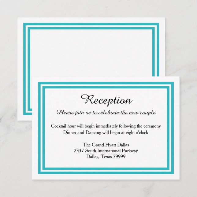 Dubbel turkos trim-reception inbjudan (Fram/baksida)