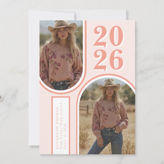 Dubbel valvbåge Blush Rosa Minimal Fototexter Exam Tack Kort (Framsida)