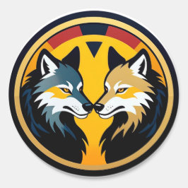 Dubbel Vargemblemlogotyp Med Guldcirkel Runt Klistermärke