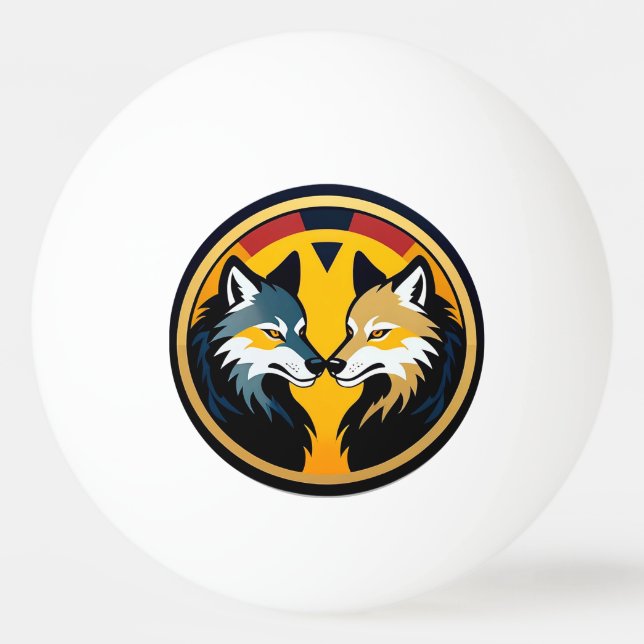 Dubbel vargemblemlogotyp med gyllene cirkel pingisboll (Framsidan)