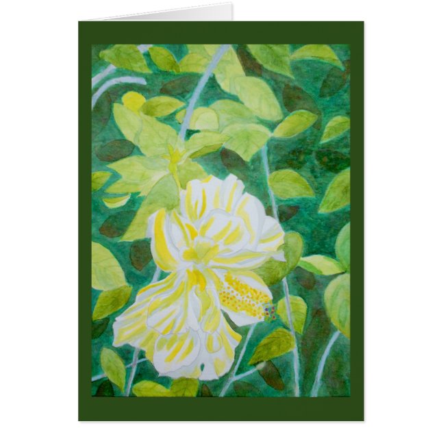 Dubbel vattenfärg för vithibiskusblomma hälsningskort (Framsidan)