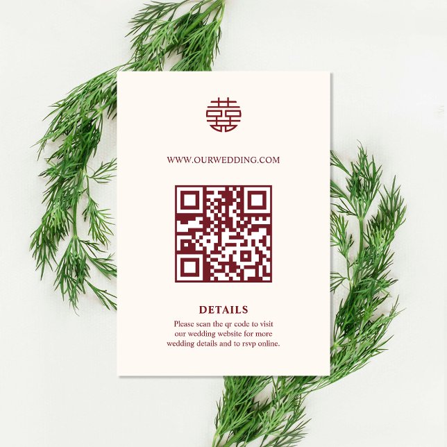 Dubbel Xi QR-kod Kinesisk Bröllopsbilaga Spara Datumet (Double Xi QR Code Chinese Wedding Enclosure Card)