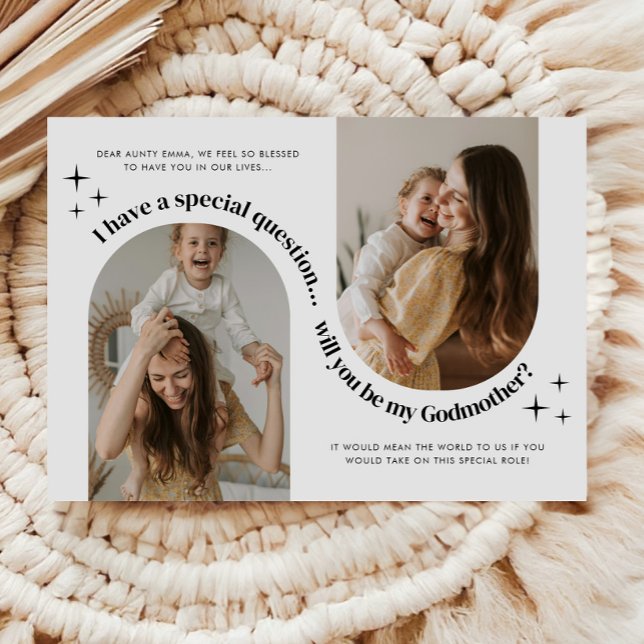 Dubbelbåge Foto Fadderförfrågan Inbjudningar (Zazzle Double Arch Photo Godmother Proposal Invitation )