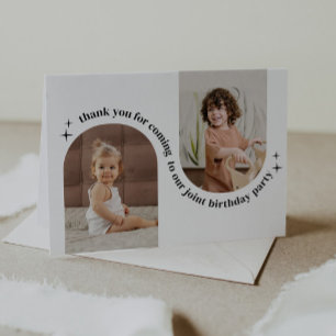 Dubbelbåge Foto Gemensam Födelsedagsinbjudan Tack Kort