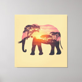 Dubbelexponerad Elefantsiluett Design – Savann Canvastryck