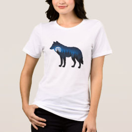 Dubbelexponerad vargssilhuett månljust och stjärnk t shirt