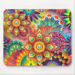 Dubbelfärgade konsthändelsformer Mönster Musmatta<br><div class="desc">En spricka av konsthungliga blomformer och snurrande hjul i många vibrerande och spännande färg. Många olika former och mönster med petaler och cirklar och mer överlappar varandra i detta art nouveau prydnadsformaterade mönster. Ett stort antal ljusa och djärva färg ge i detta mönster upphetsning och roligt som brinner av liv....</div>