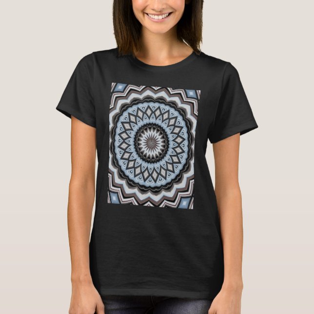 Dubbelfärgade symmetriska cirkel Mönster-blå toner T Shirt (Framsida)