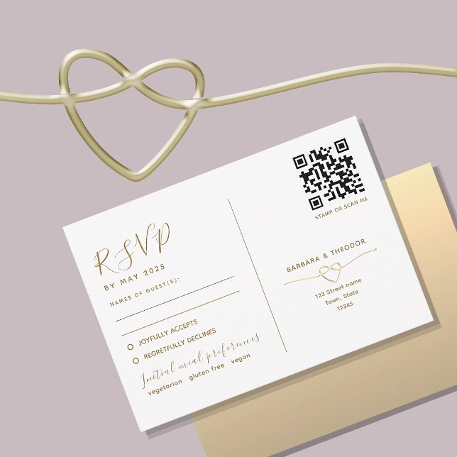 Dubbelfunktionskort Guld Bröllop OSA med QR-kod (Skapare uppladdad)