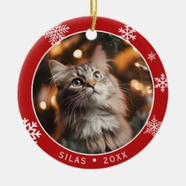 Dubbelhäftad kattfoto- minnessaker julgrykte julgransprydnad keramik