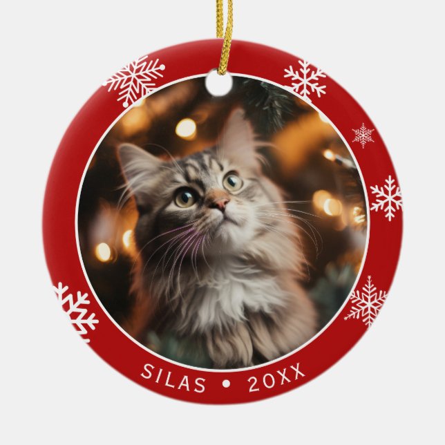 Dubbelhäftad kattfoto- minnessaker julgrykte julgransprydnad keramik (Framsidan)
