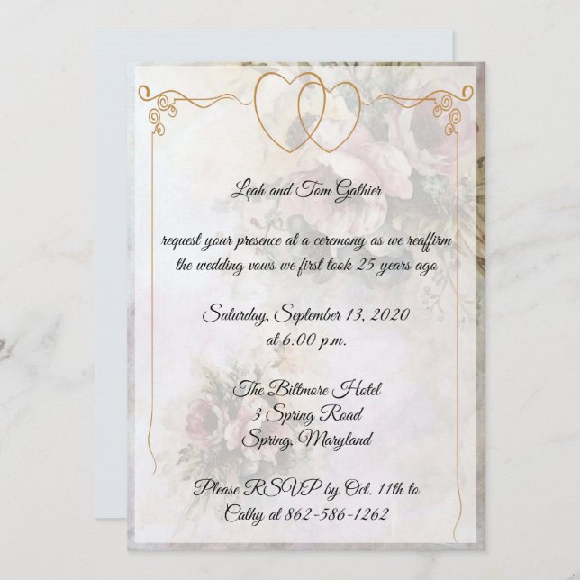 Dubbelhjärtad jubileumsfirande inbjudningar (Fram/baksida)